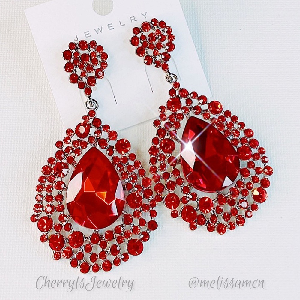 Red Austrian Crystal Special Occasion Earrings Prom Pageant Bridal